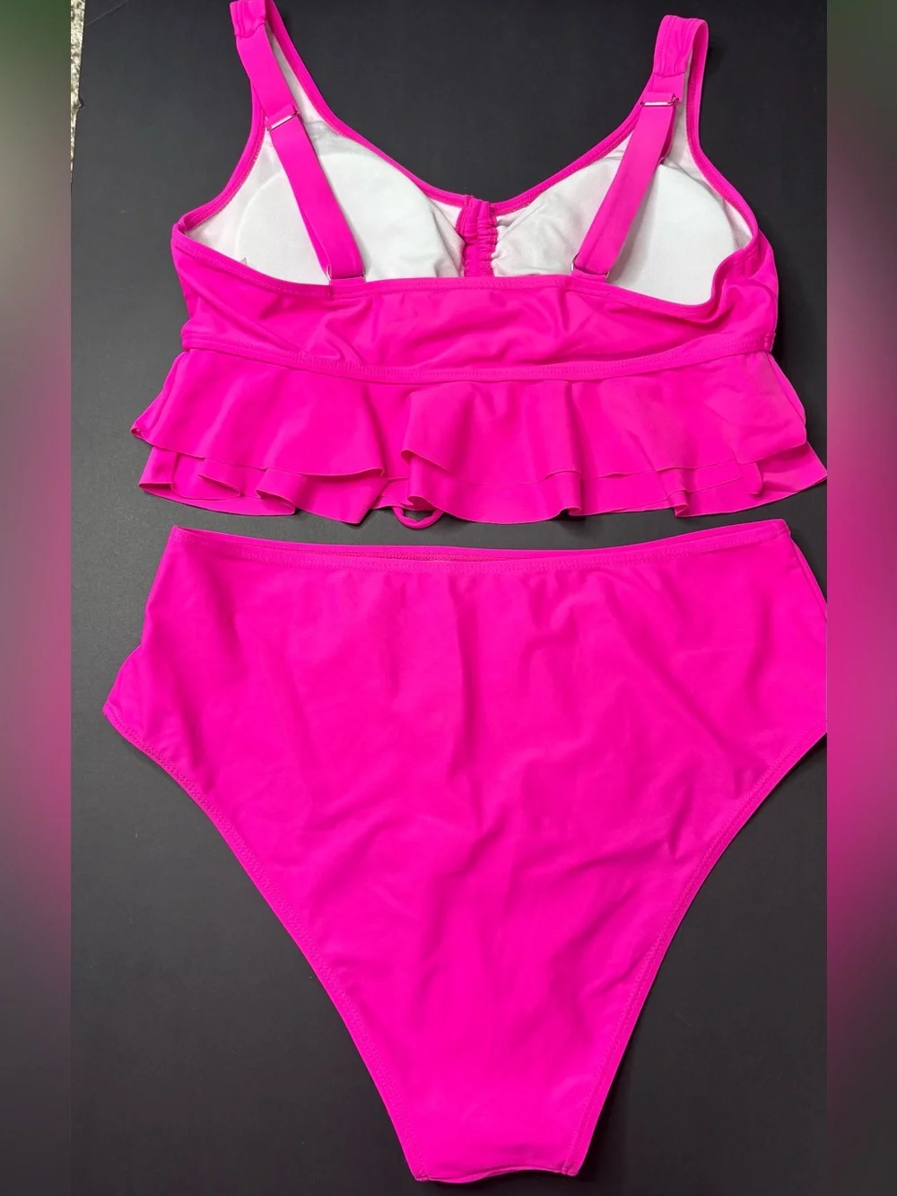 Cupshe Hot Pink Ruffle High-Waist Bikini Set